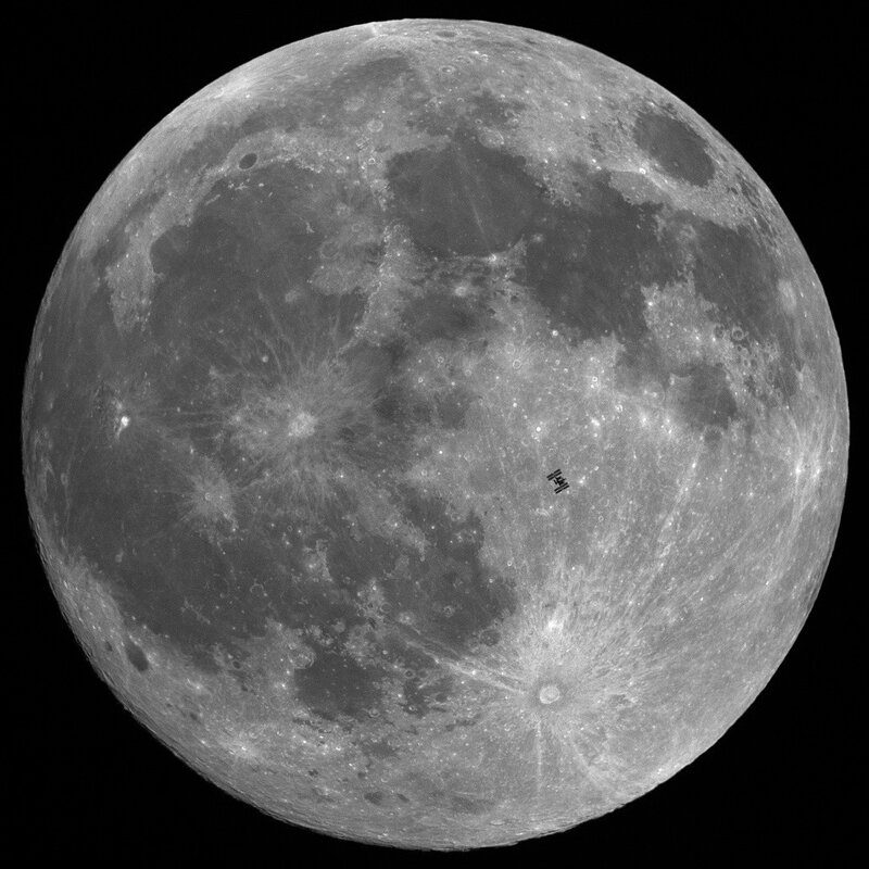 Moon with ISS in view