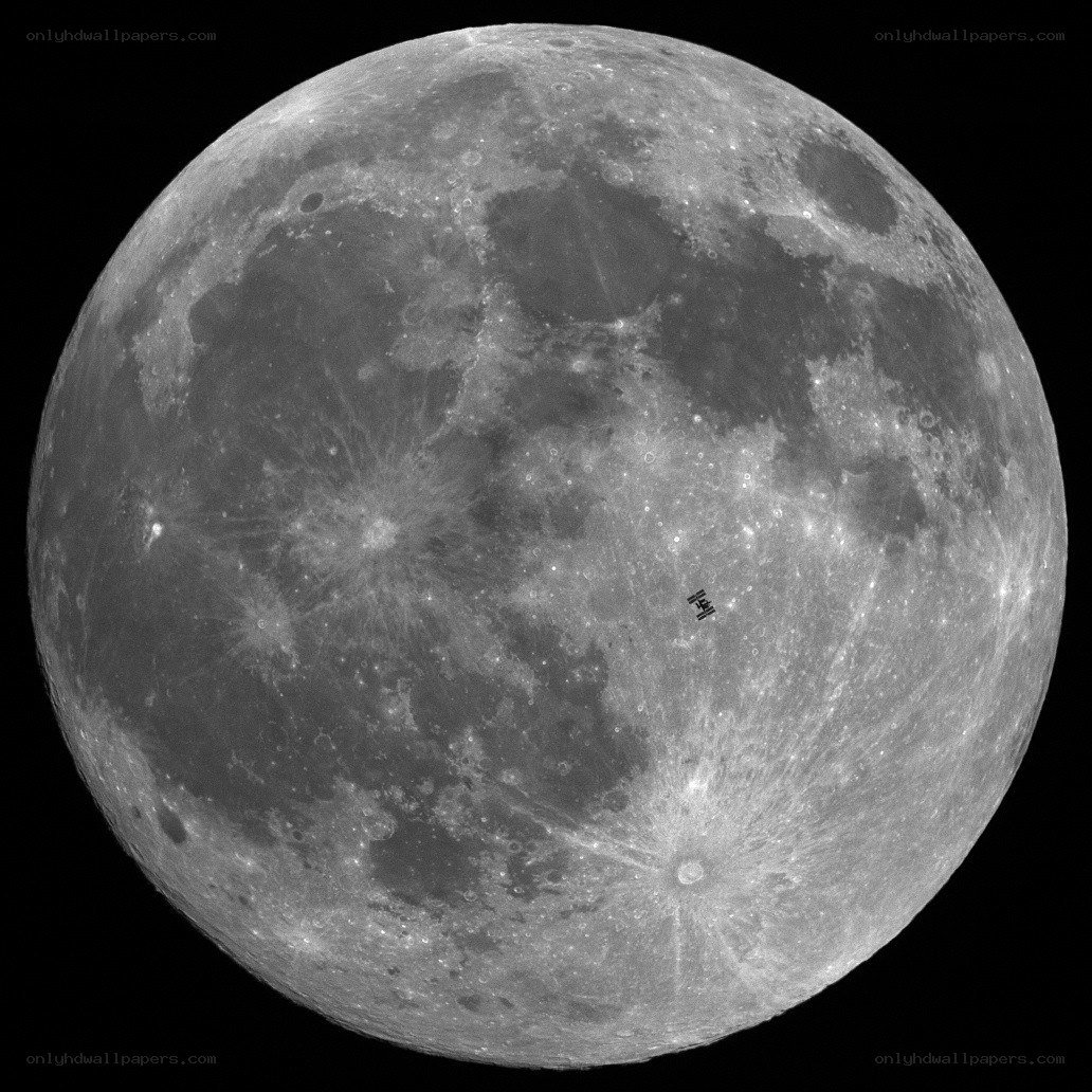 Moon with ISS in view
