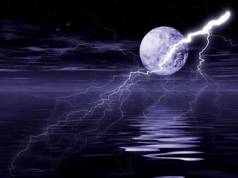 Moon with Lightning Strike