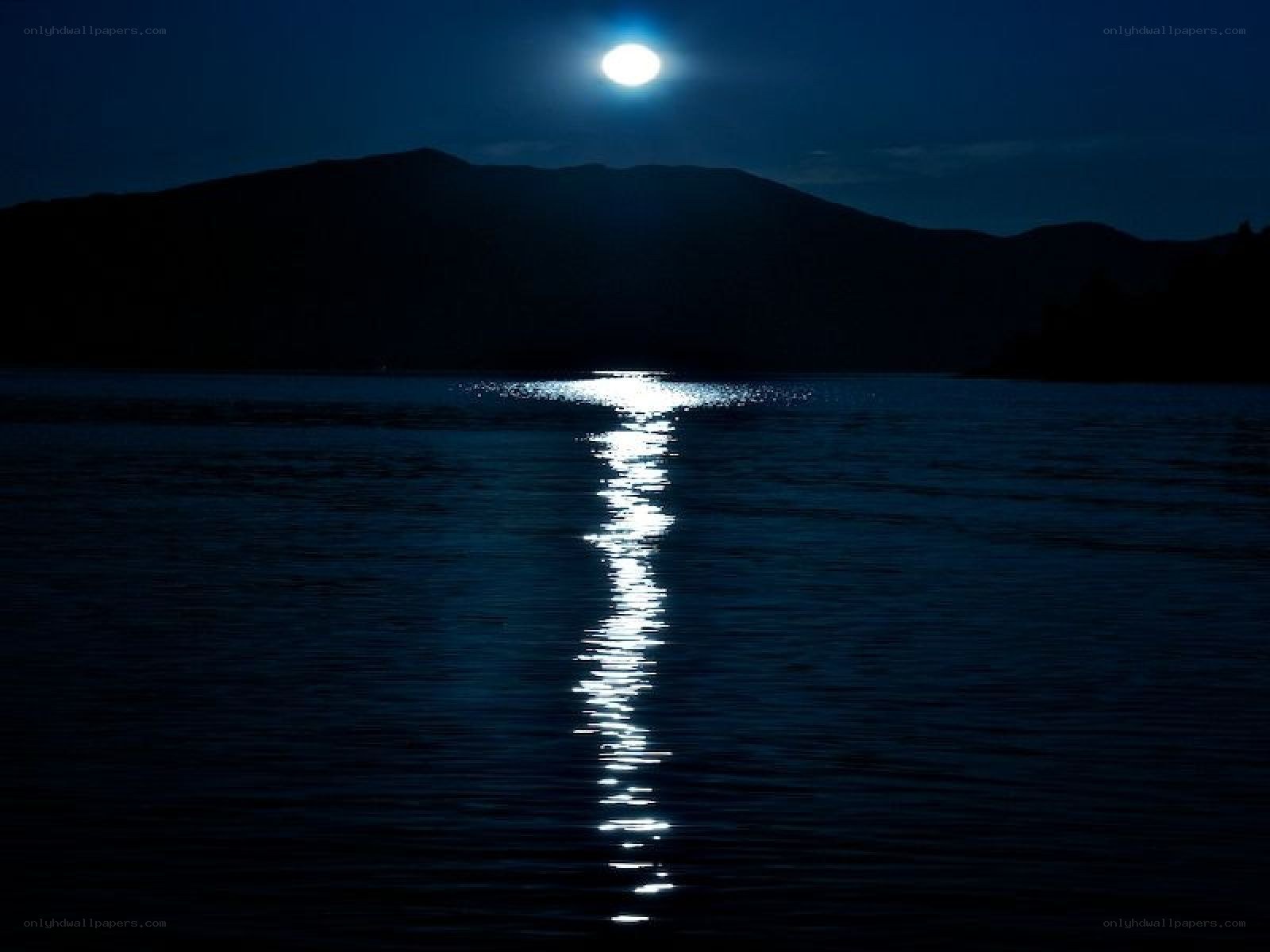 Moonlight on a lake at night