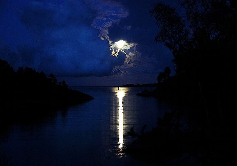 Moonlight over a calm bay