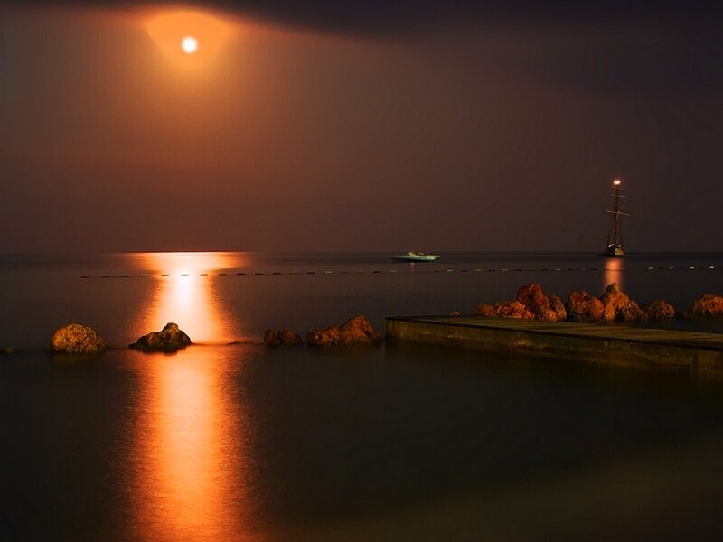 Moonlight over the harbor