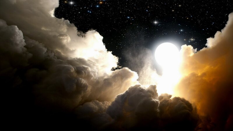 Moonlight through storm clouds