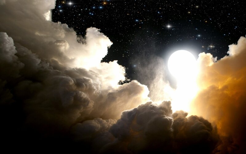 Moonlight through storm clouds