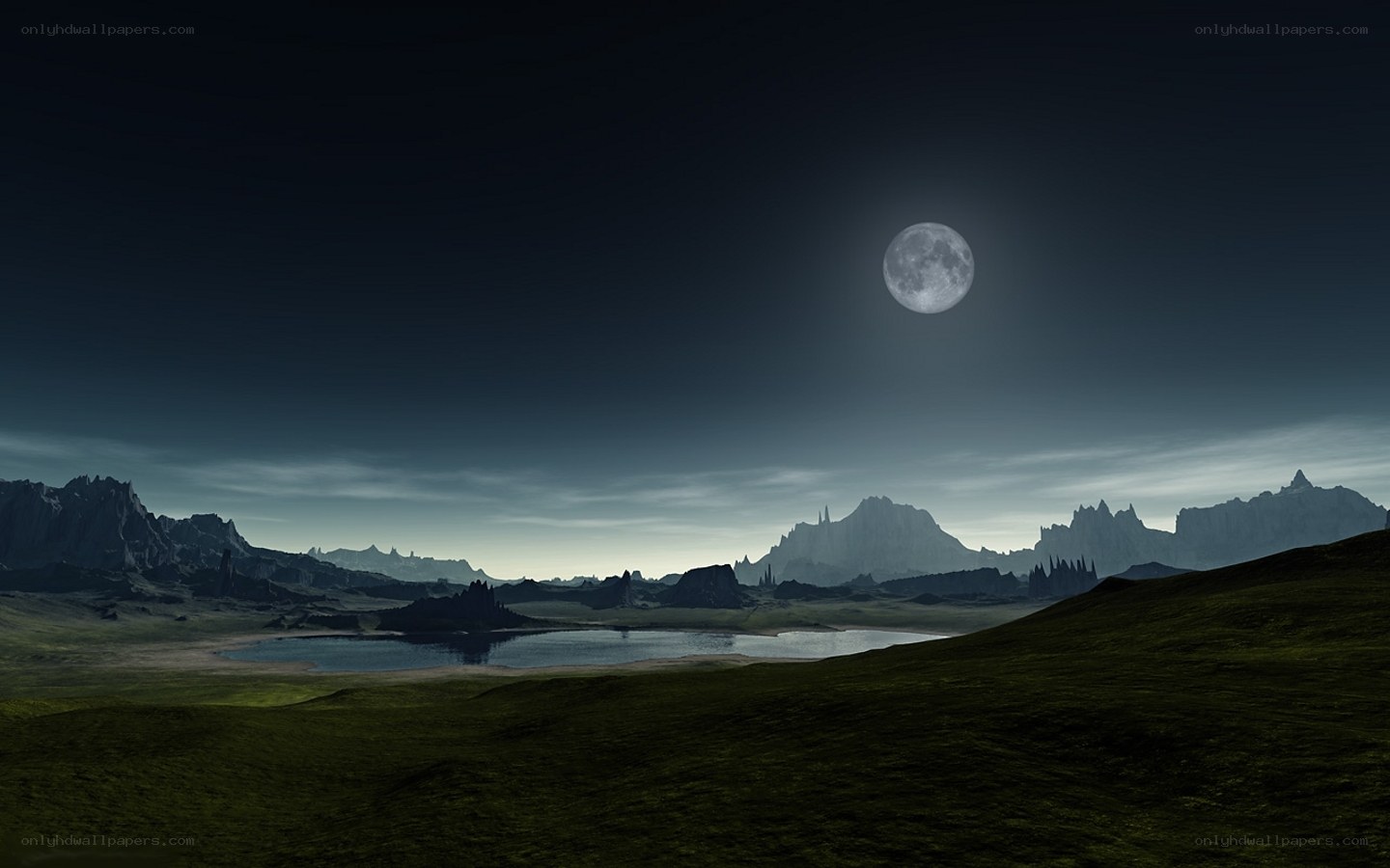 moonlit alien landscape