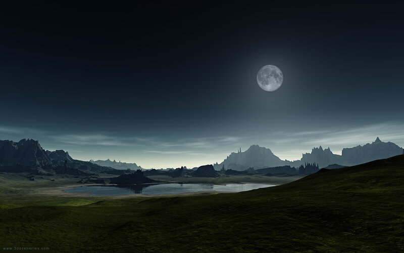 Moonlit alien landscape