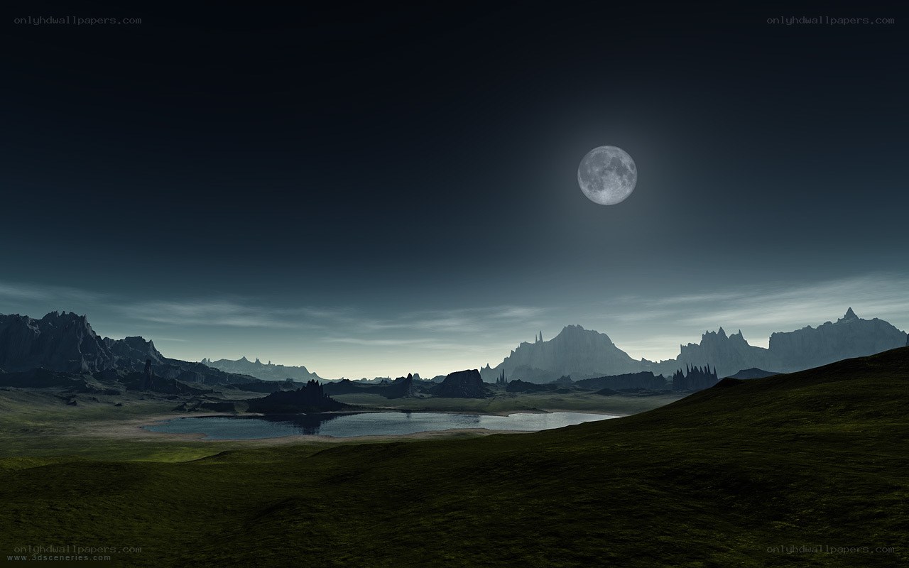 Moonlit alien landscape
