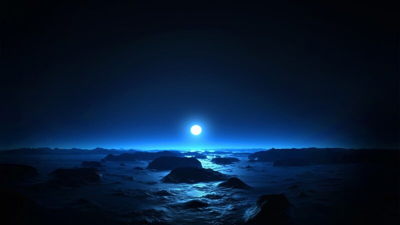 Moonlit alien landscape