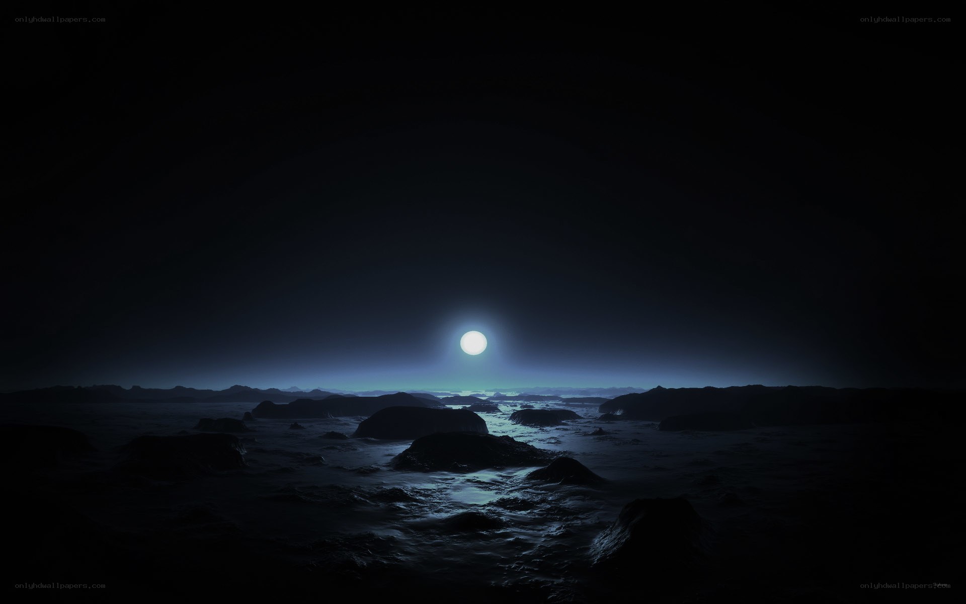 Moonlit alien landscape