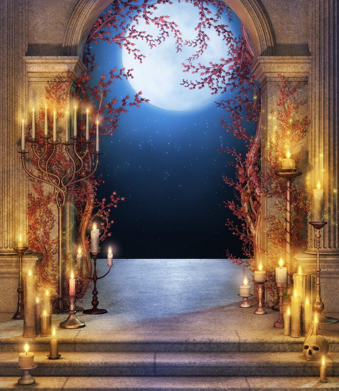 Moonlit arch with candles