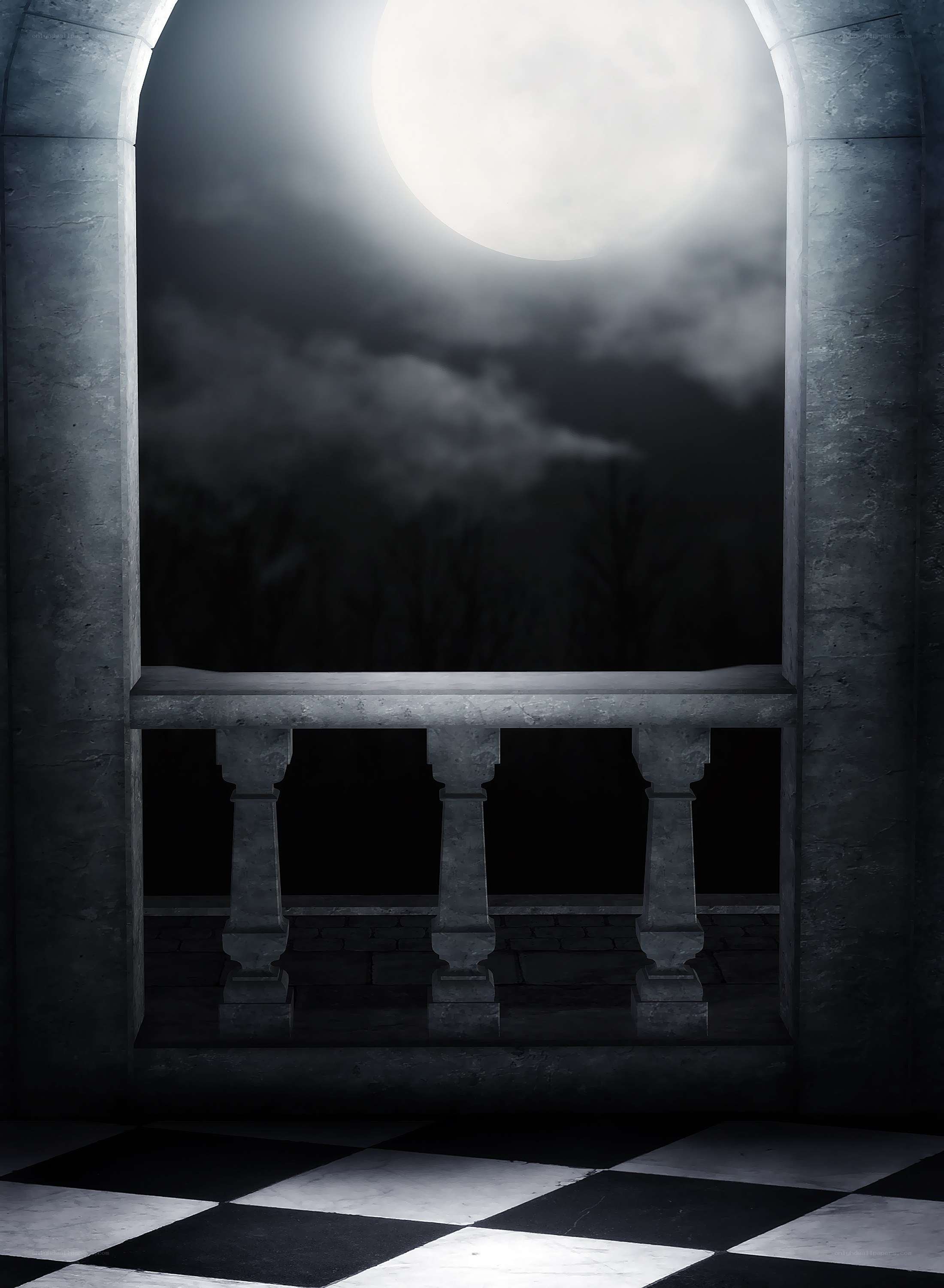 moonlit balcony at night