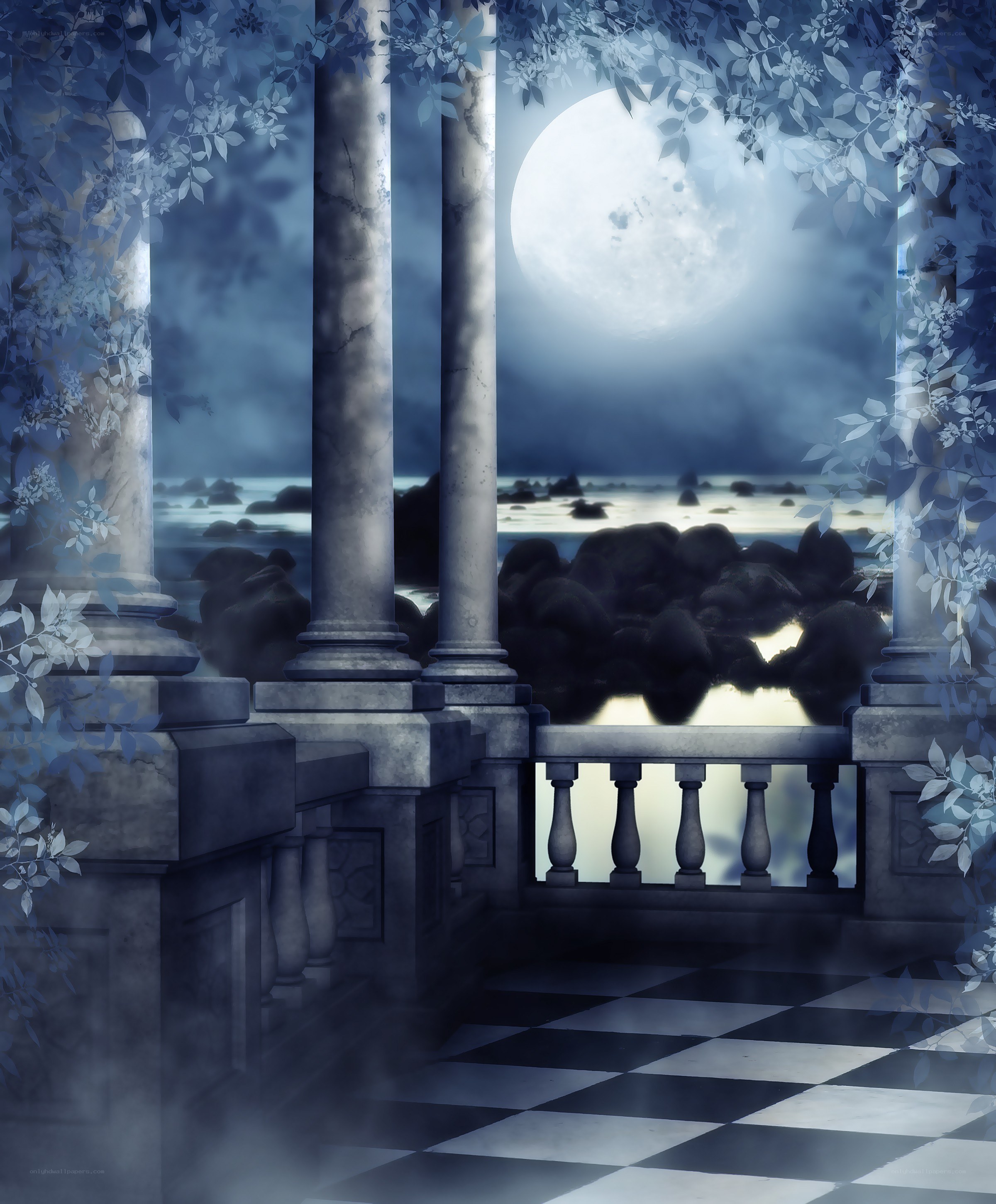 Moonlit balcony over the sea