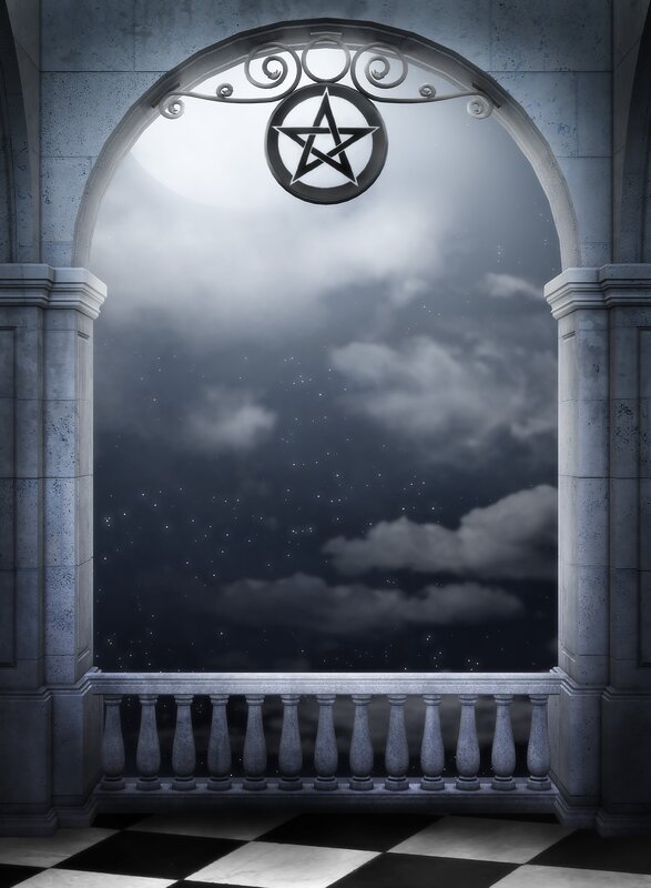 moonlit balcony with pentagram
