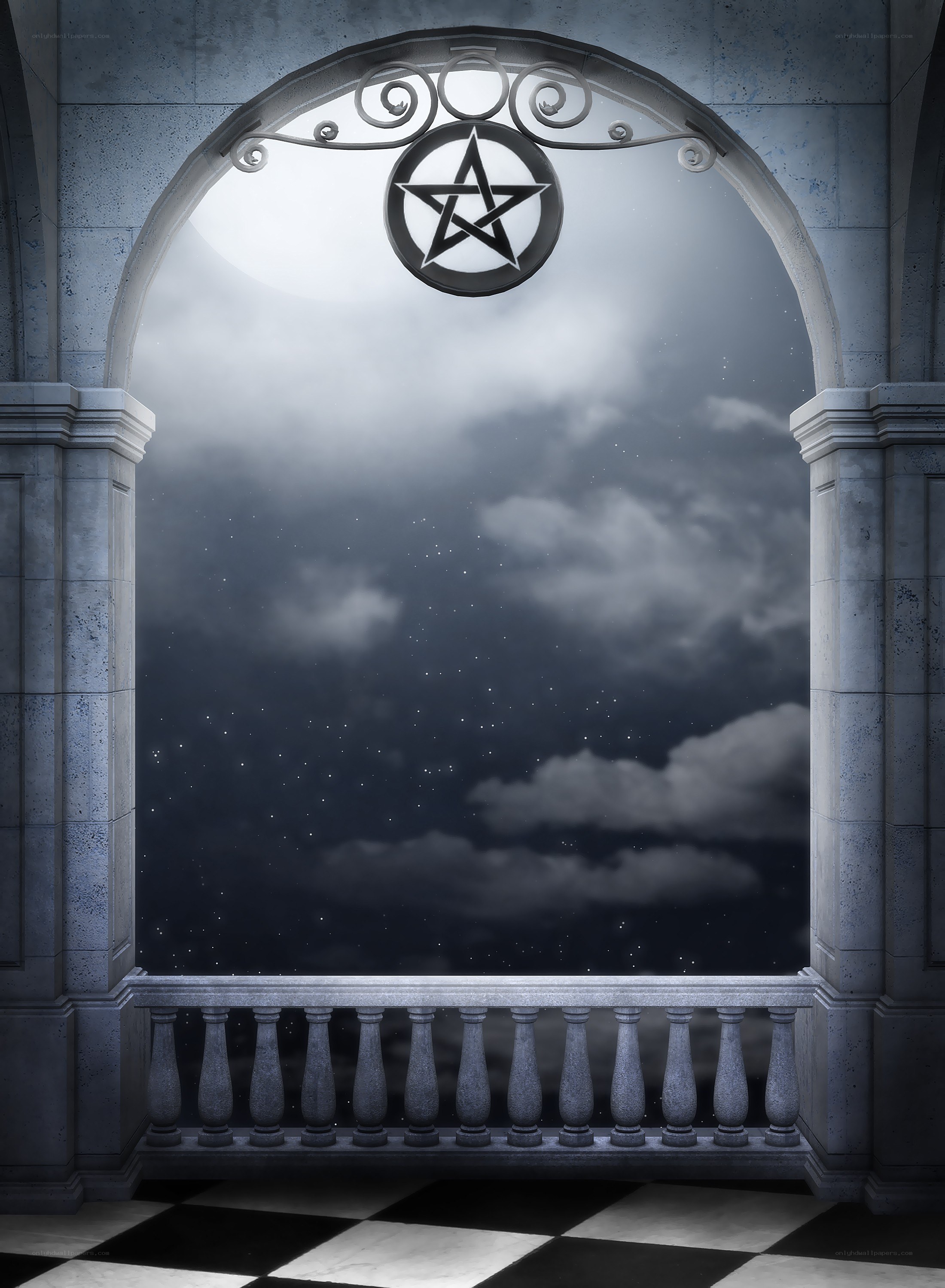 moonlit balcony with pentagram