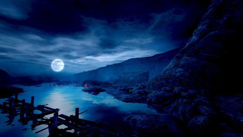 Moonlit Bay at Night — Blue