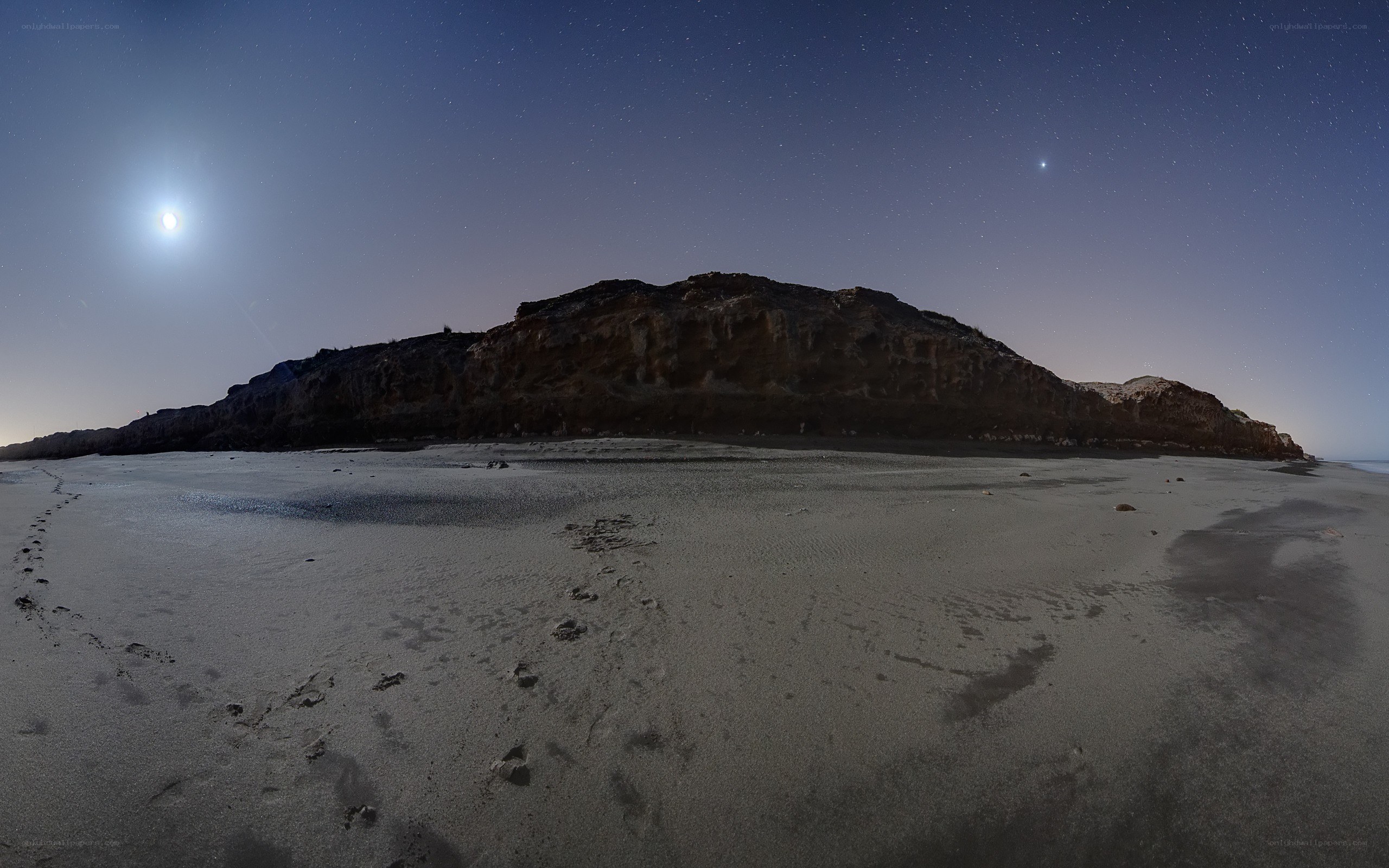 Moonlit beach at night