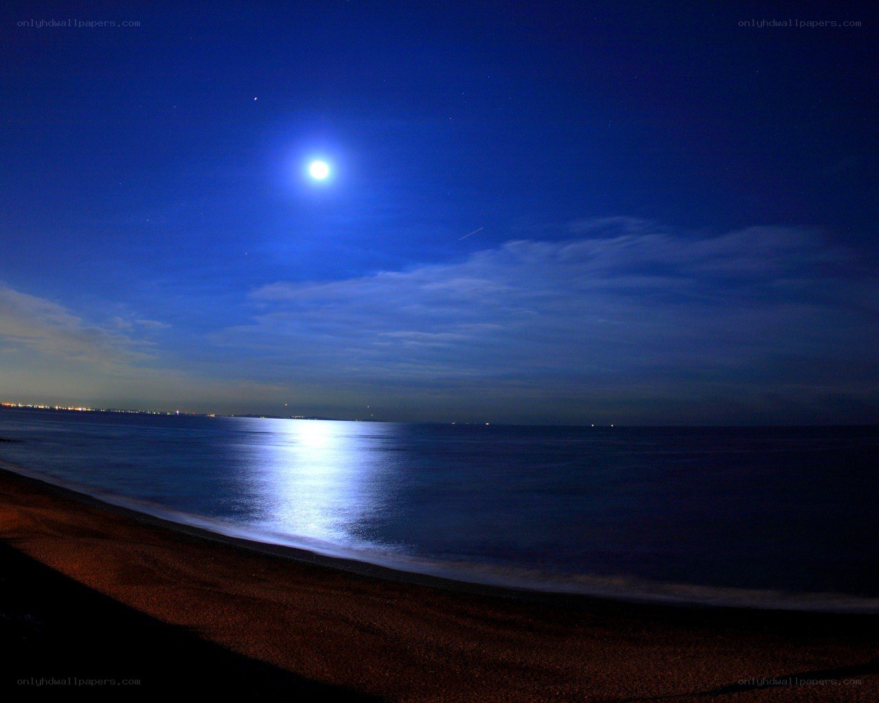 Moonlit beach at night