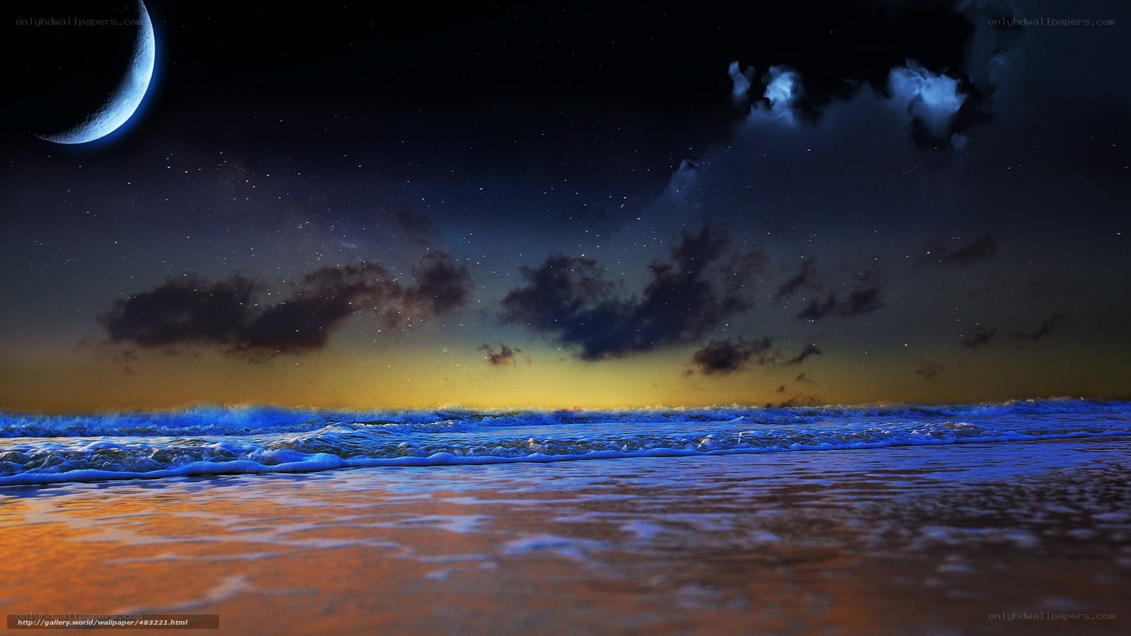 Moonlit beach at night
