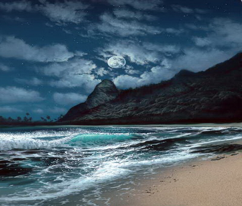Moonlit Beach at Night — Blue