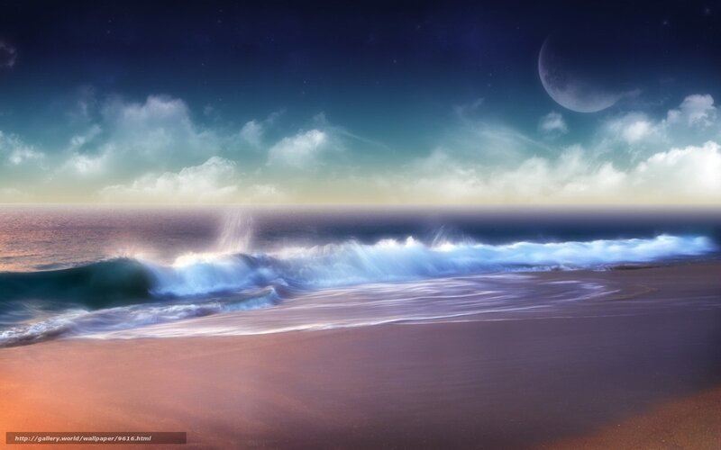 Moonlit beach at night
