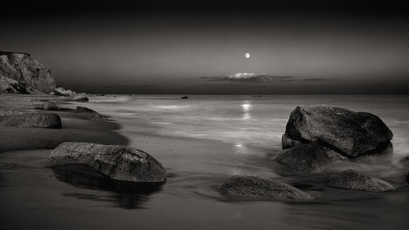Moonlit Beach with Rocks