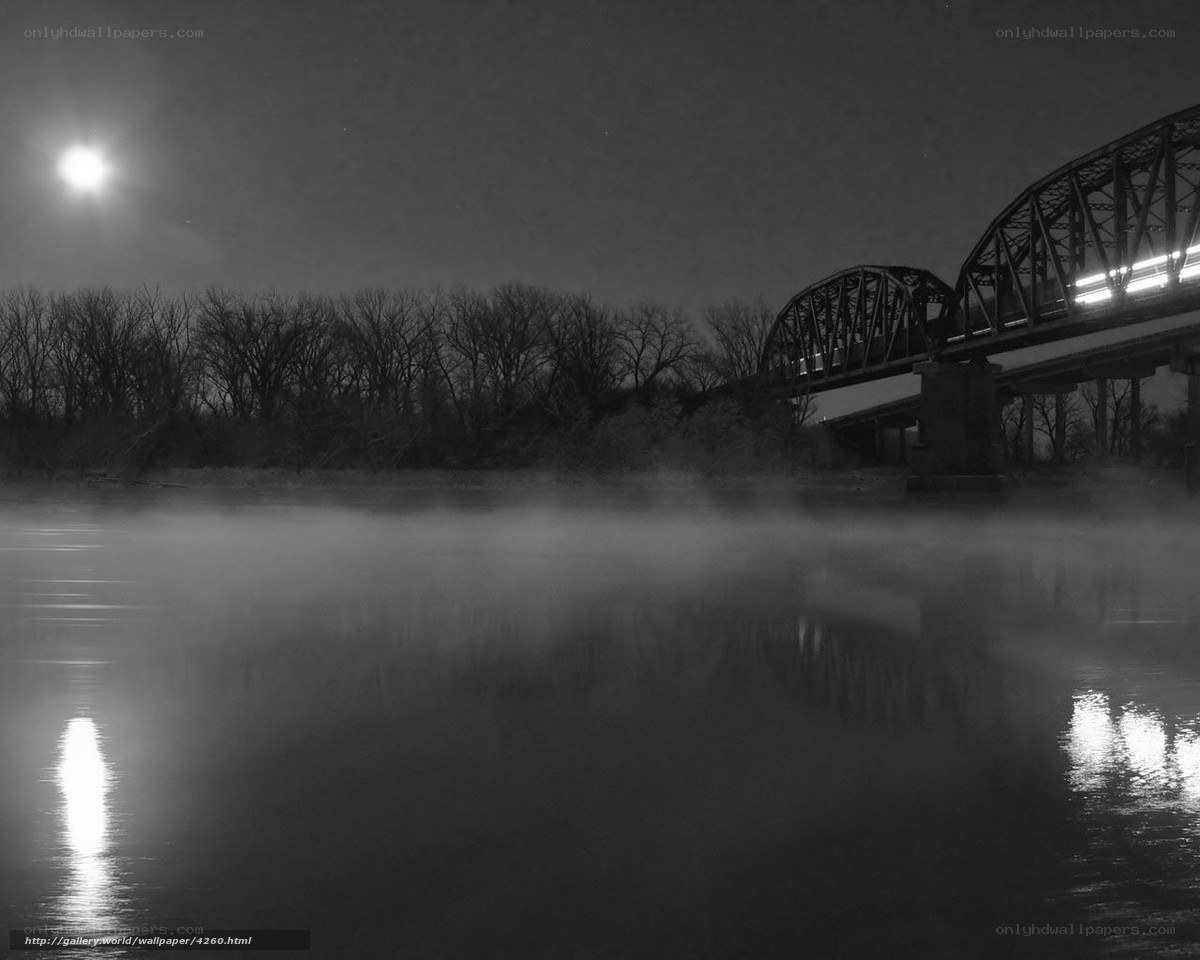 Moonlit Bridge Over Foggy River
