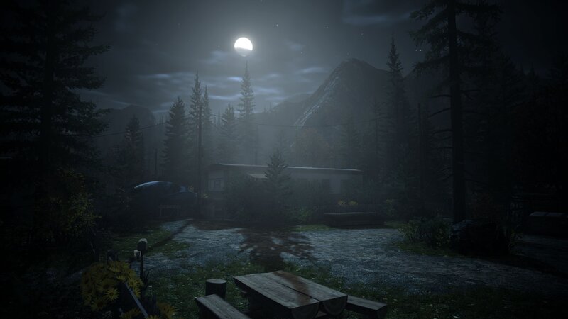 Moonlit cabin in the woods