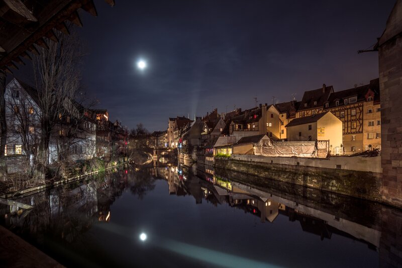 Moonlit Canal at Night — Dark Blue