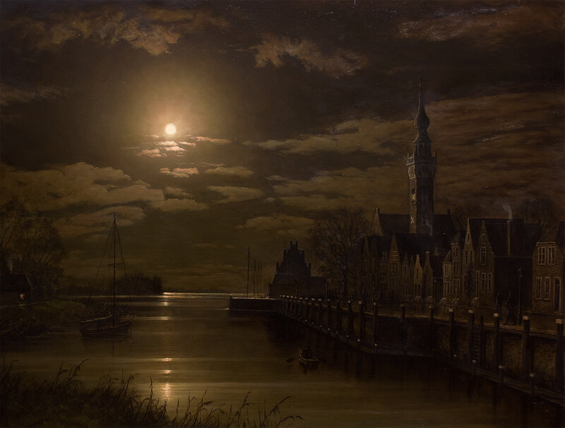 Moonlit Canal Town