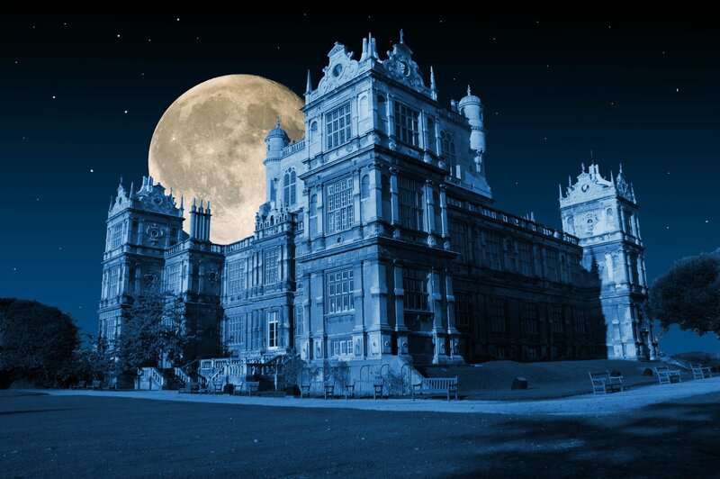 Moonlit castle at night