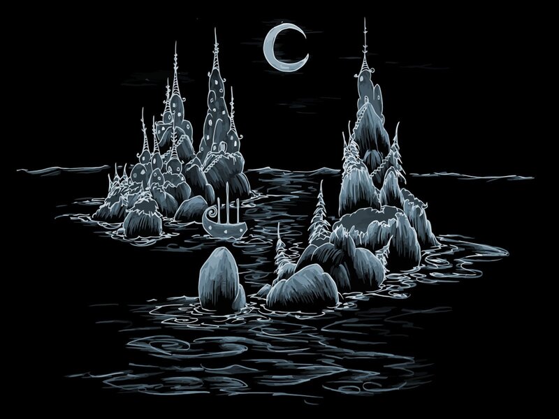 Moonlit castle island