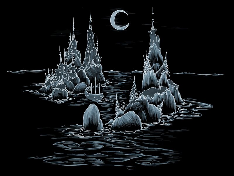 Moonlit castle island