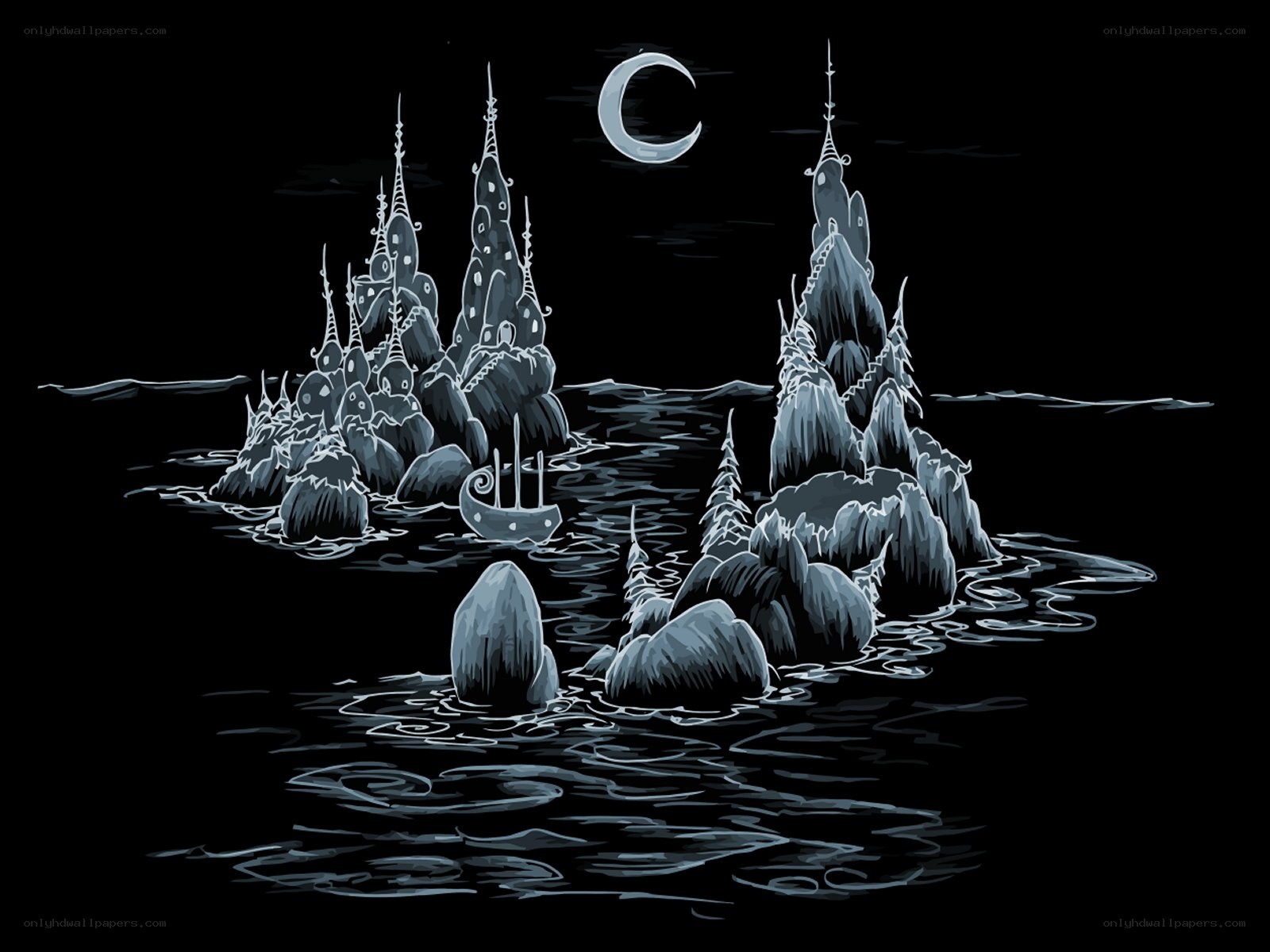 Moonlit castle island