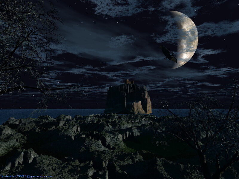 Moonlit castle on a rocky island