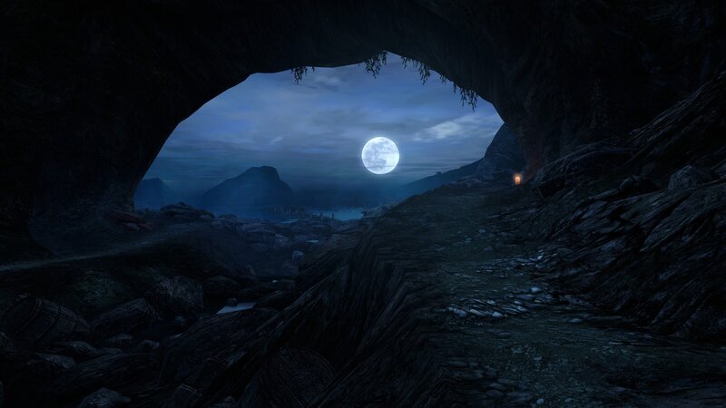 Moonlit Cave Entrance — Blue