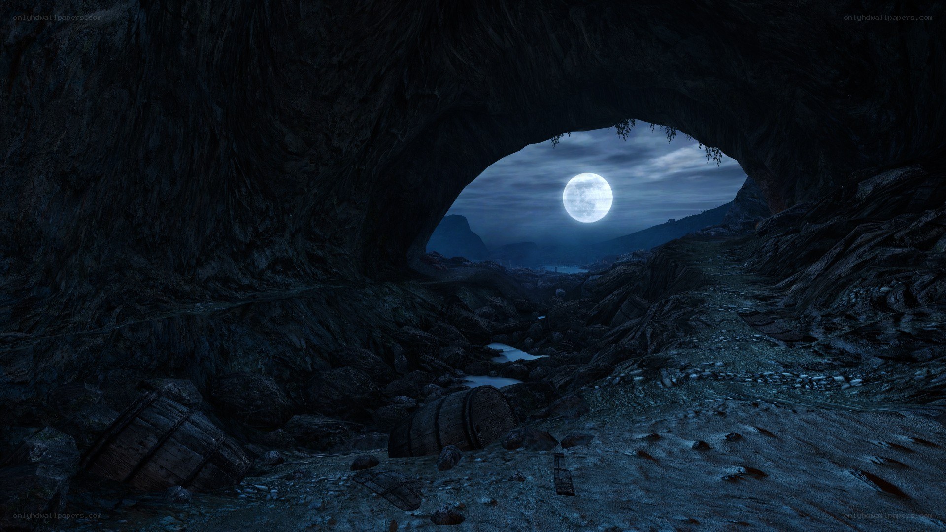 moonlit cave entrance