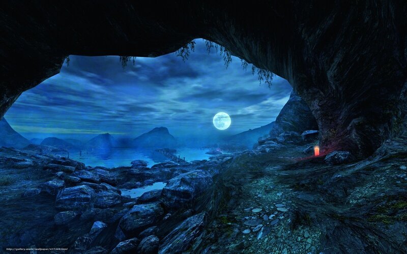 Moonlit cave view