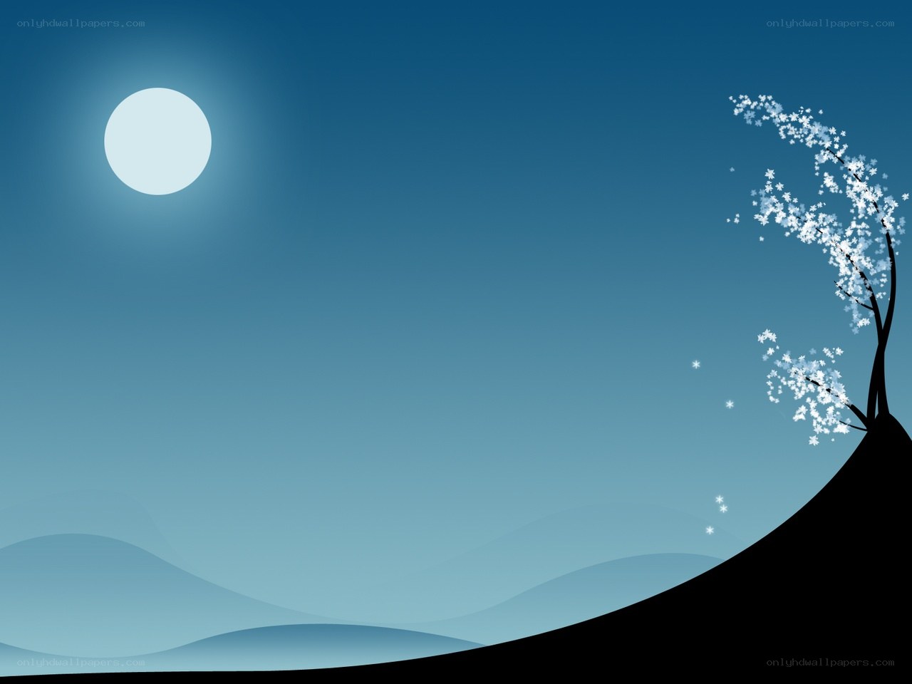 Moonlit cherry blossom tree