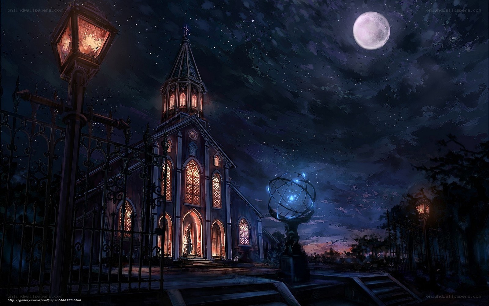 Moonlit Church at Night