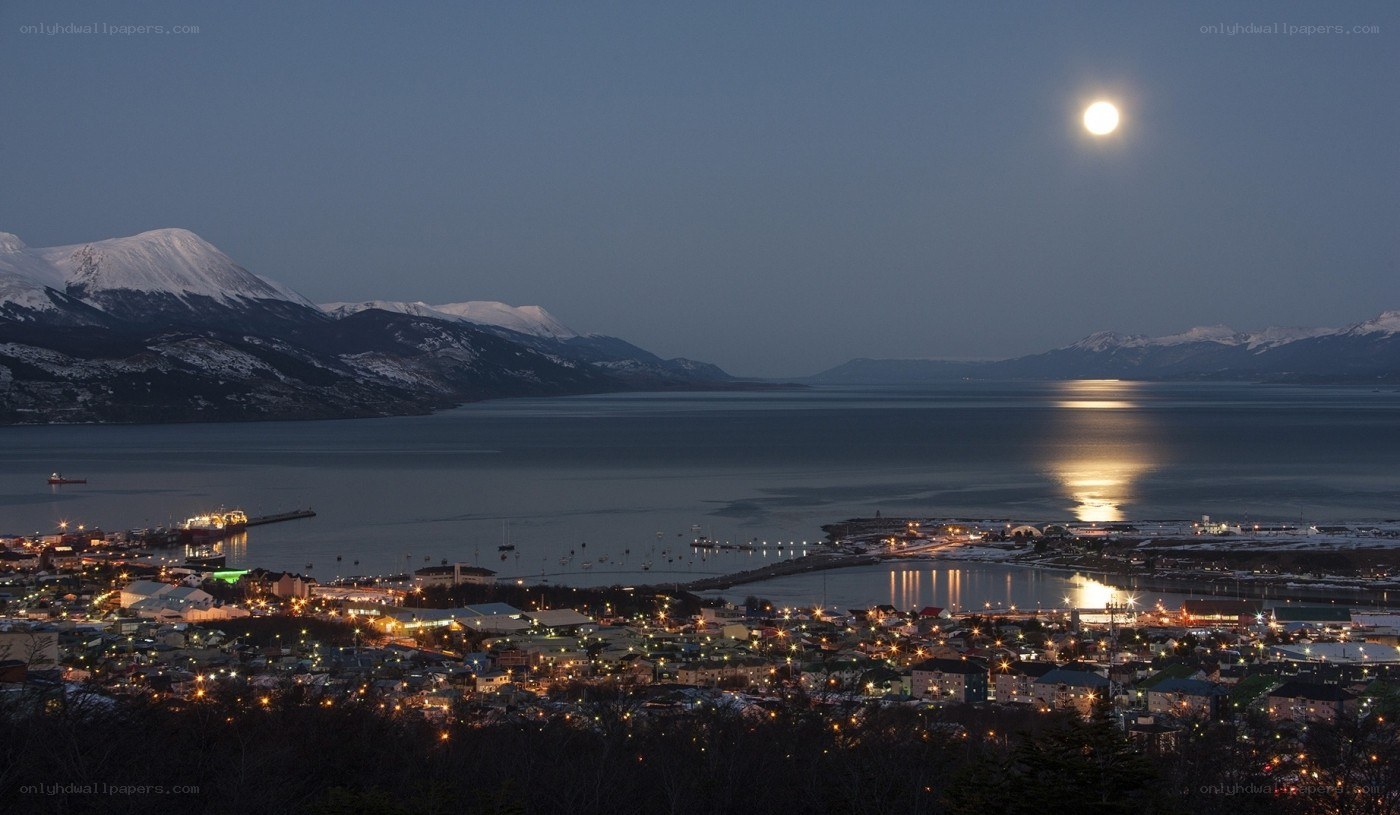 Moonlit city by the sea