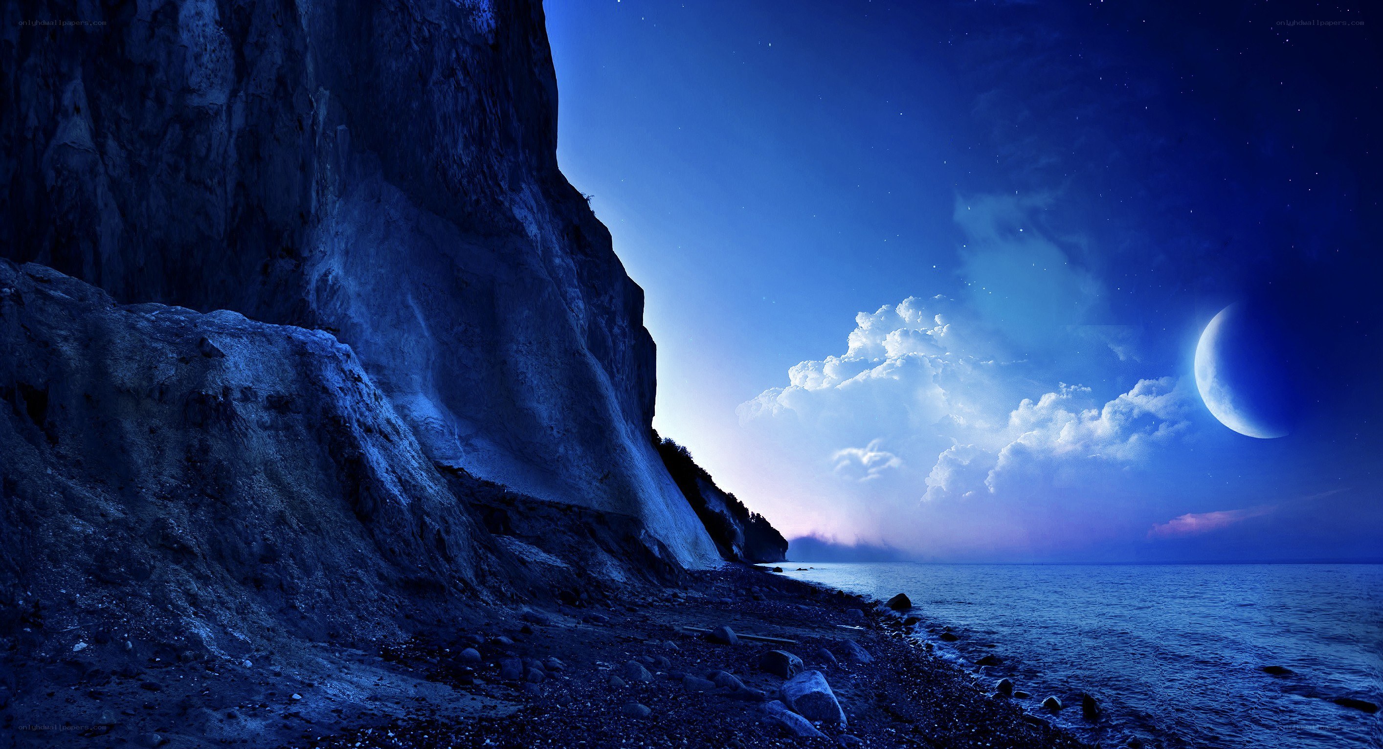 Moonlit cliff by the sea