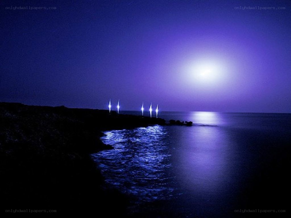 Moonlit coast at night