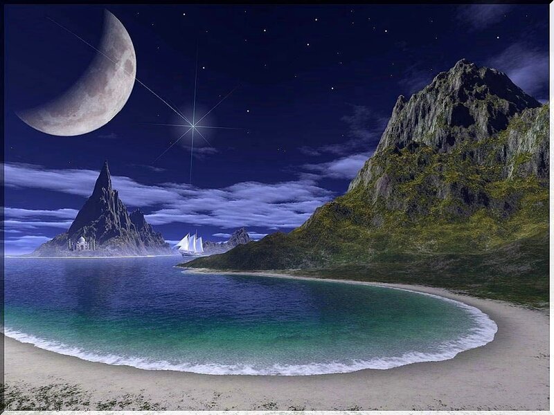 Moonlit coastal fantasy scene