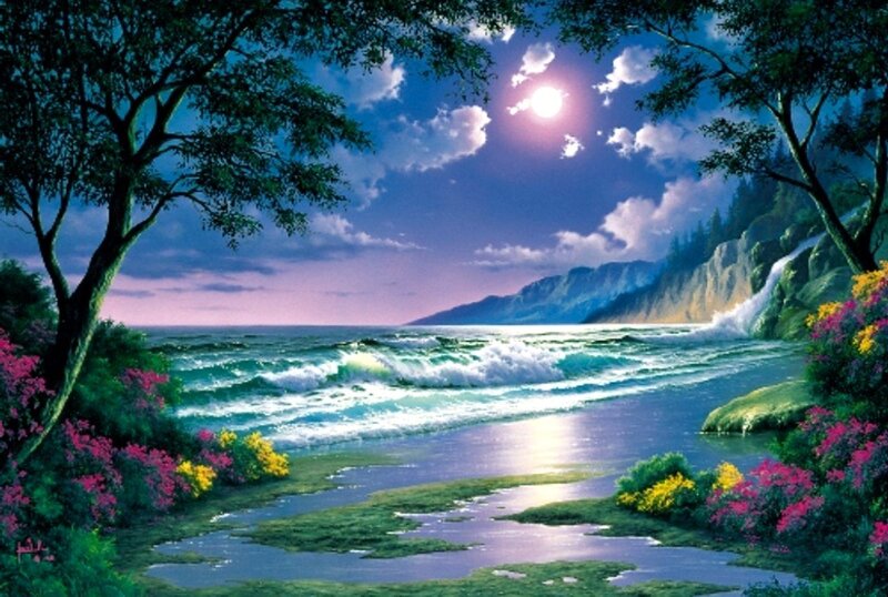 Moonlit Coastal Landscape — Blue
