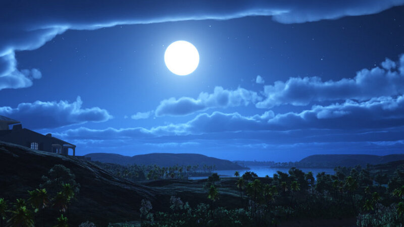 Moonlit coastal landscape