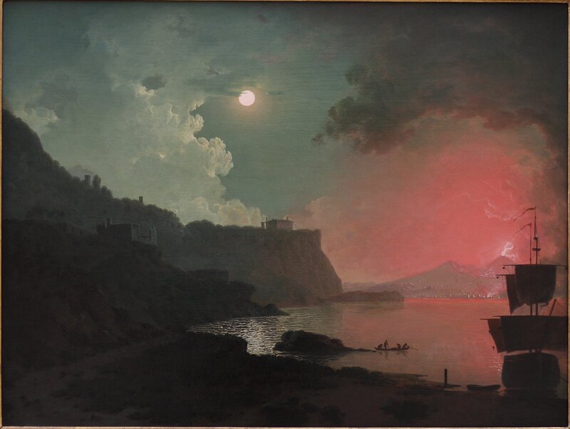 Moonlit coastal scene with eruption