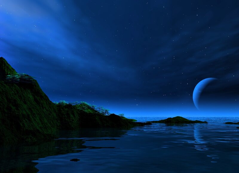 Moonlit Coastline — Blue