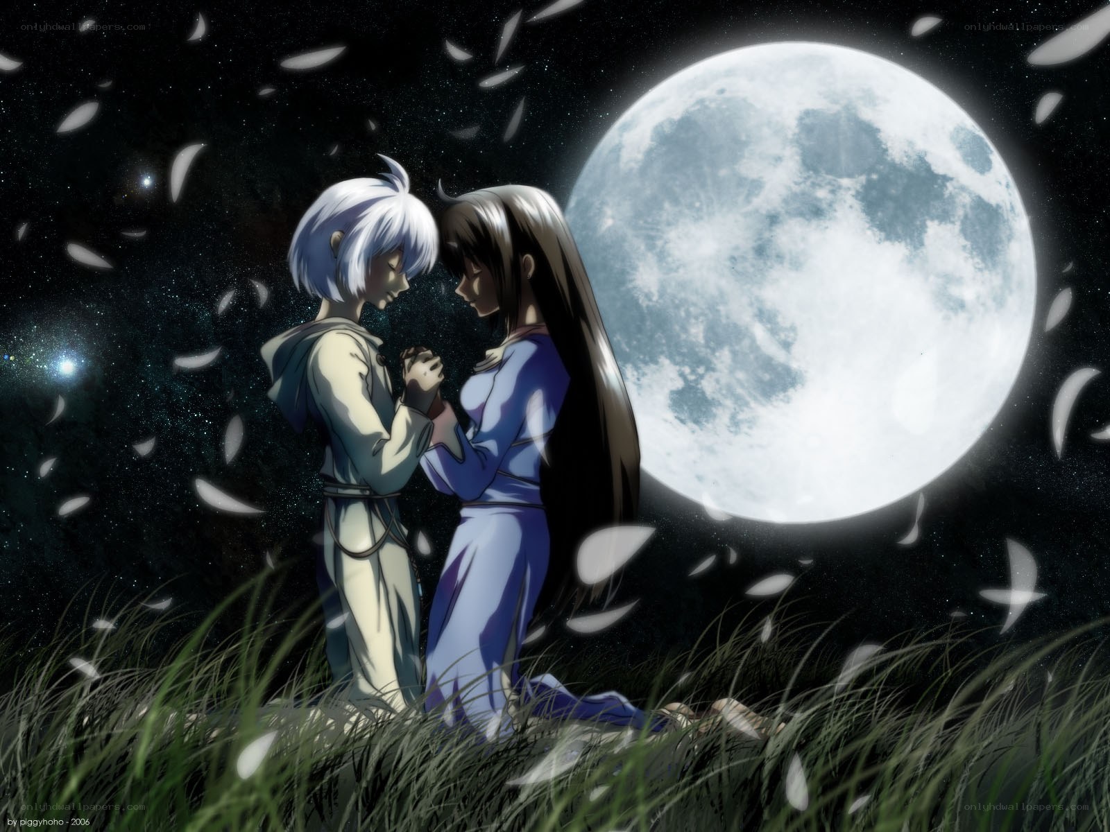 Moonlit couple in a field