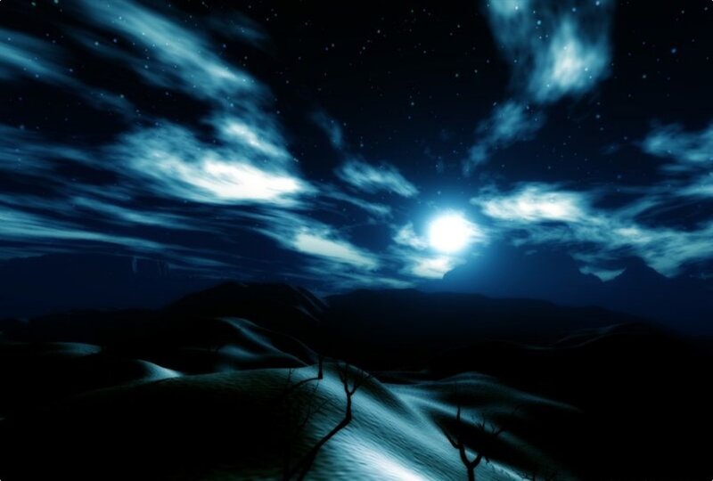 Moonlit desert landscape