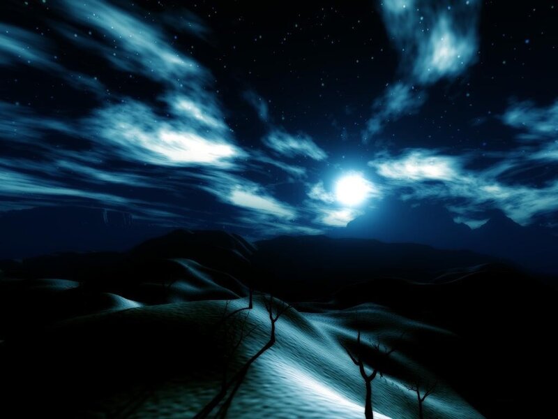 Moonlit Desert Landscape — Blue, Dramatic